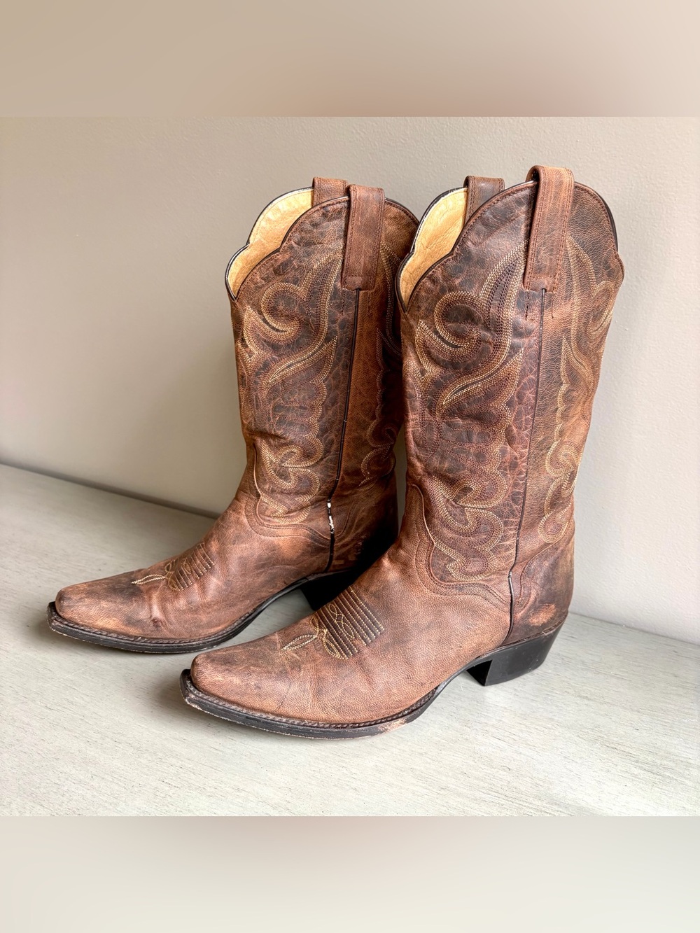 J.B. Dillon Brown Goat Leather Cowboy Western Work Boots Women 9 Pull On Mexico